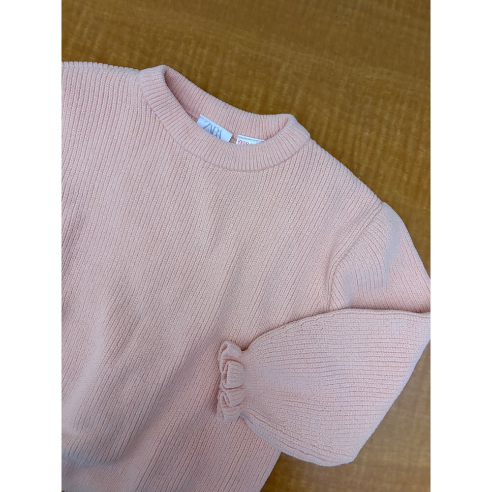 Zara Kids Ribbed Knit Sweater Peach Pink Ruffle Cuff Pullover Size 2-3Y 98cm